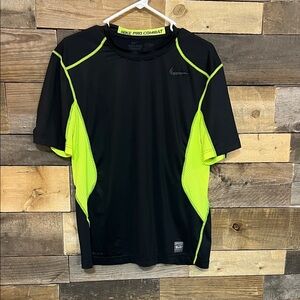 Nike Black and Neon Yellow Pro Combat Shirt Medium